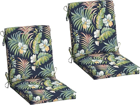 Arden 2-Pack Outdoor Patio Dining Chair Cushion, 20x44, Rain-Proof Seat Pad, Fade-Resistant Outdoor Cushion Simone Blue Tropical
