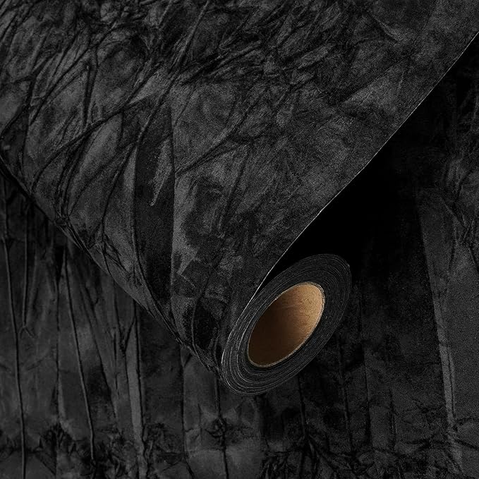YENHOME 30"X393" Black Peel and Stick Wallpaper Vintage Velvet Wallpaper