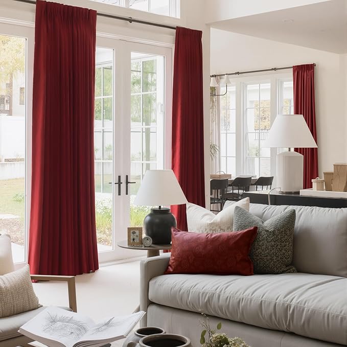 NICETOWN Christmas Red Velvet Curtains 90 inches Long 2 Panels Set, Thermal