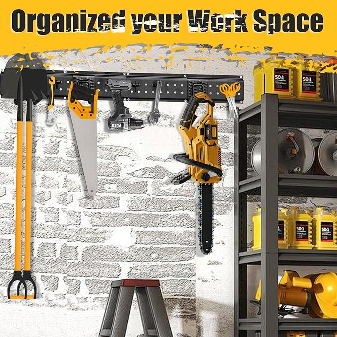 Heavy Duty Garage Wall Tool Organizer – Wall Mounted Storage Rack with Hooks & Panels – Tool Storage System for Garage, Workshop & Garden – Adjustable Hook Positions
