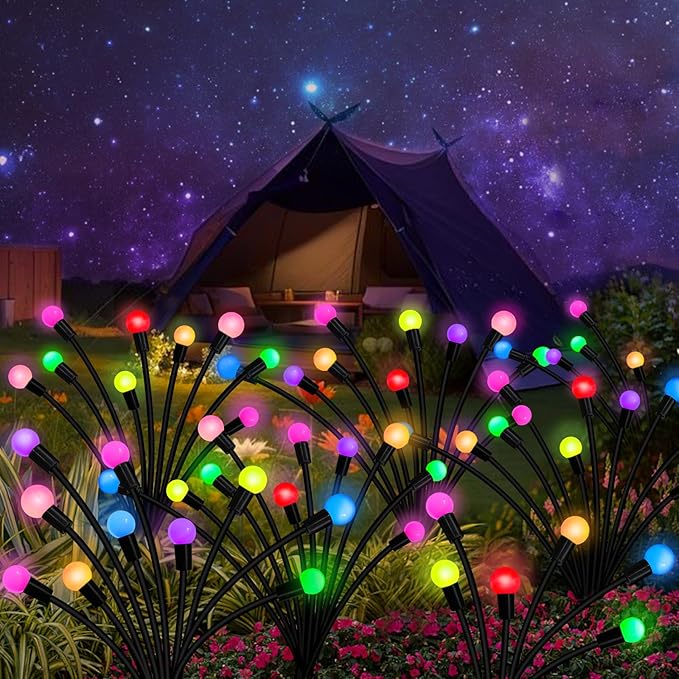 Solar Garden Lights Outdoor, 2 Pack 16 LED Solar Firefly Lights Waterproof, Sway by Wind, Swaying Light for Yard Patio Backyard Garden Planter Flower Bed Pathway Outdoor Decoration (Multicolor)