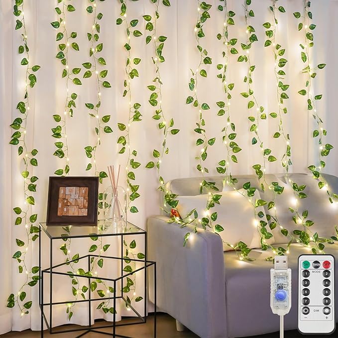 suddus Vines with Lights for Bedroom, 150 LED Fairy Lights with Vines, Pothos