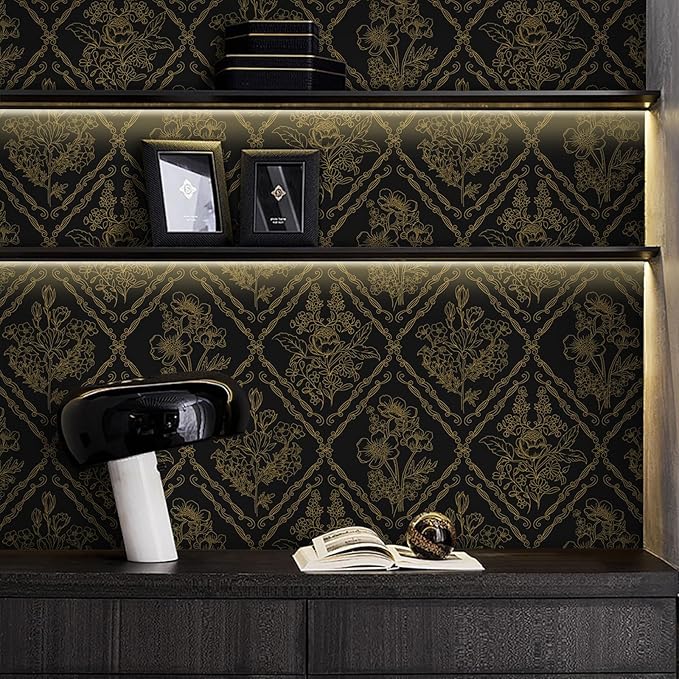 Toduso Peel and Stick Wallpaper Vintage Wall Paper Boho Contact Paper Black and