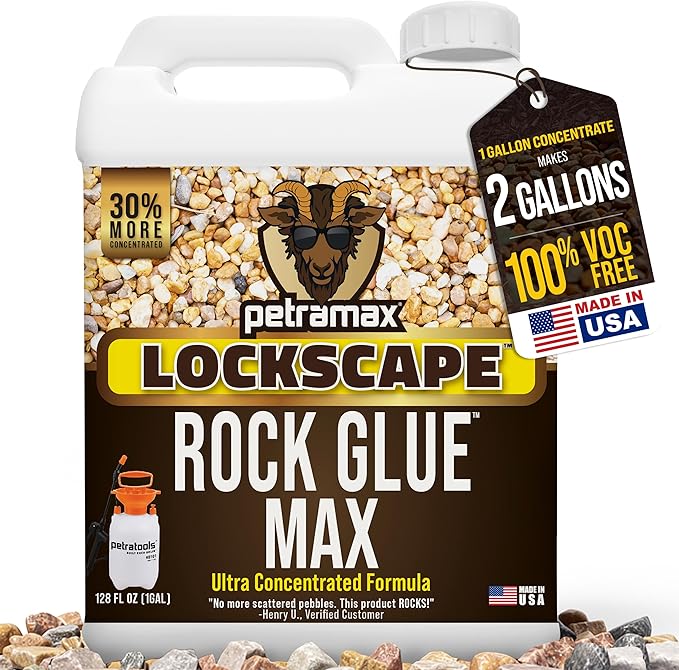 Petra Max Rock Glue for Landscaping, 1 Gallon - Wide Coverage & Pet Safe Mulch Glue for Rocks - Lockdown Gravel/Pebbles/Stones - Sticky Clear Gravel Binder & Decomposed Granite Stabilizer