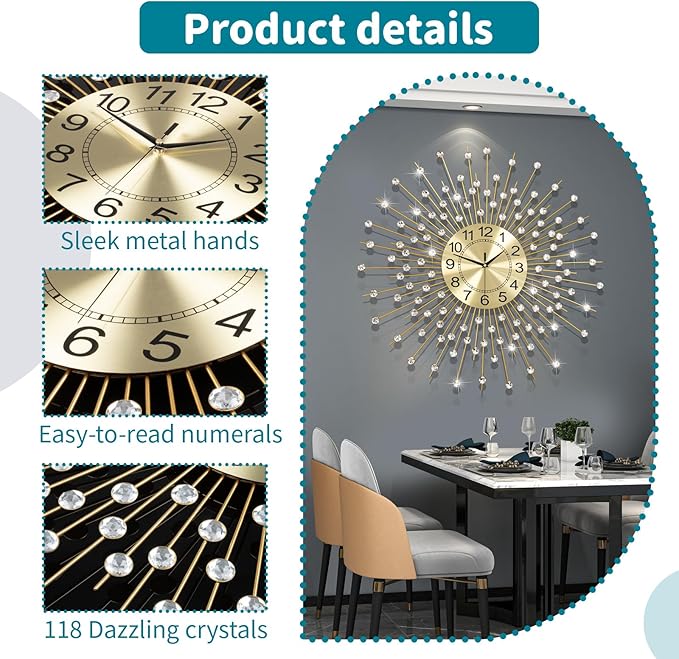 Extra Large Wall Clocks for Living Room Big Modern Wall Clock Silent Battery