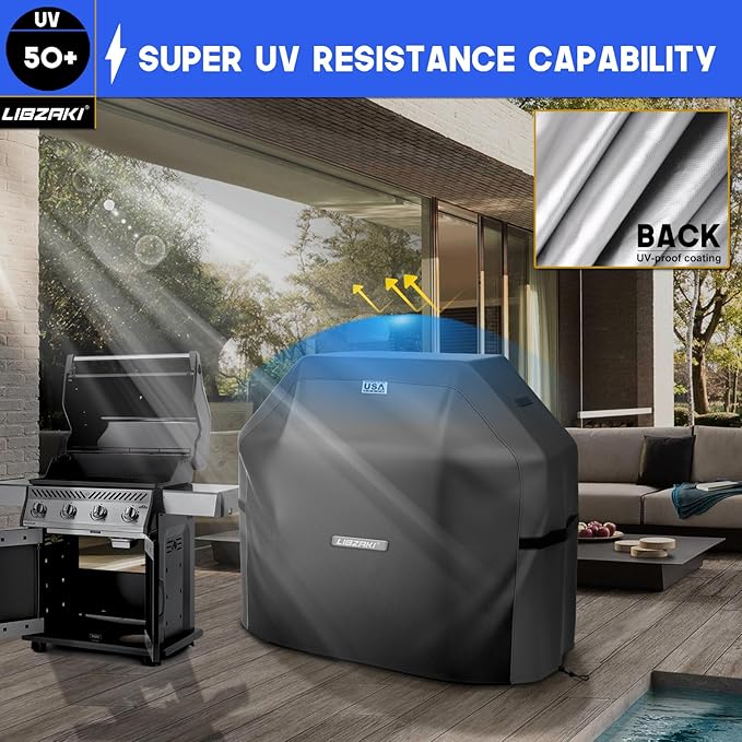 LIBZAKI Grill Cover 420D Waterproof, Weather Resistant, Rip-Proof, Anti-UV, Fade Resistant,Gas Grill Cover for Weber,Char Broil,Nexgrill Grills, etc.64 inches-Black