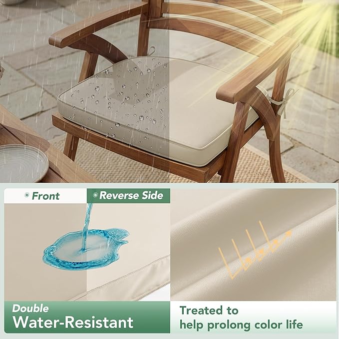 Outdoor Chair Cushions Set of 2: Waterproof & Fade Resistant Patio Furniture Cushions - 17 x 16 x 2 Inch Non Slip Round Corner Seat Cushion Pads with Removable Cover for Garden Yard Lawn, Cream