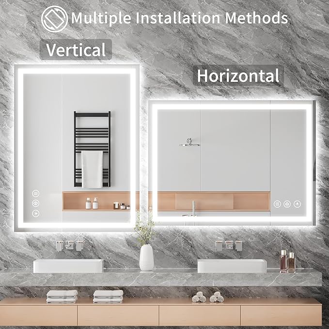 Koonmi 36"x24" LED Mirror for Bathroom, 90CRI Anti-Fog Vanity Mirror