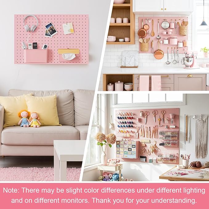 Peg Board, 3 Pack Metal Pegboard Panels Pink Pegboards Wall Organizer
