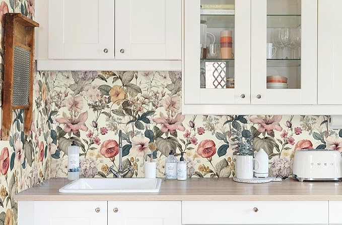 Jeweluck Floral Wallpaper Peel and Stick Vintage Floral Contact Paper Peel and