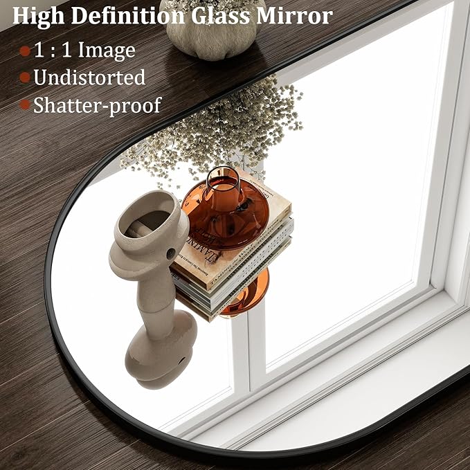 HARRITPURE Arched Wall Mirror 24"x36" – Black Metal Frame Vanity Mirrors