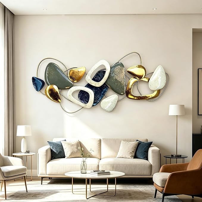 Roivikis Large Metal Wall Art Decor, 3D Abstract Stone-inspired Handcrafted Modern Wall Sculptures for Living Room, Bedroom, Entryway 59" x 24"