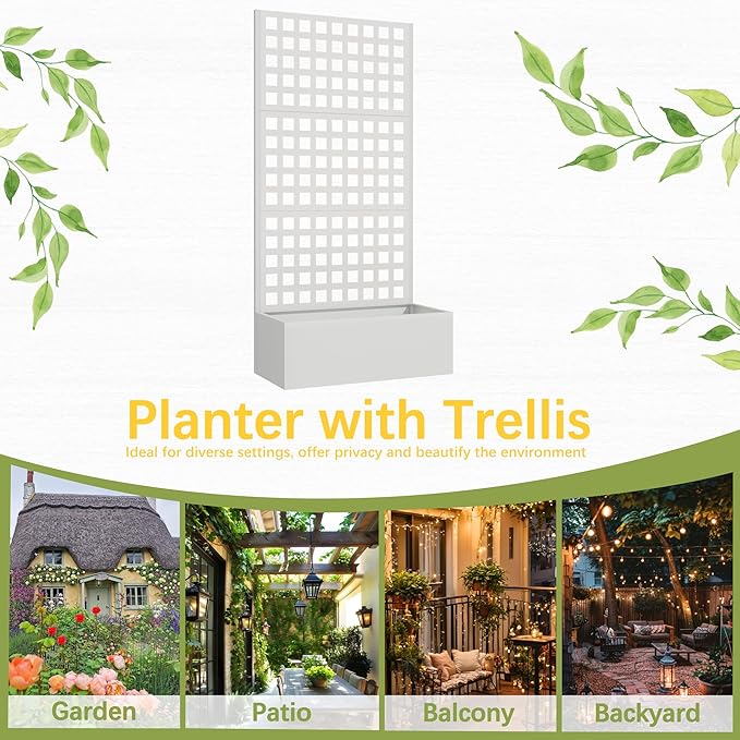 Metal Planter Box with Trellis, Planter Box Trellis with Privacy Screen and