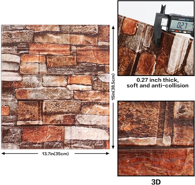 10PCS 3D Wall Panels Peel and Stick Foam, Self-Adhesive Decorative 3D Brick