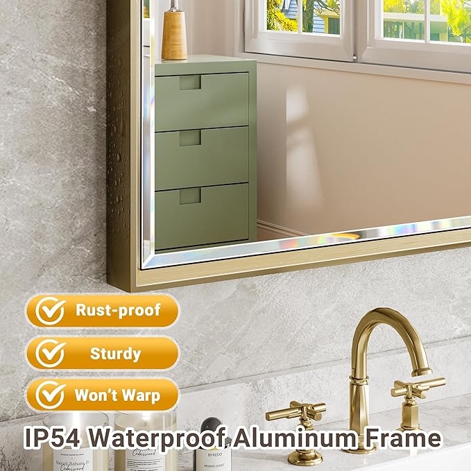 Gold Bathroom Mirror, 22x30 Brushed Gold Bathroom Mirror Beveled Edge,
