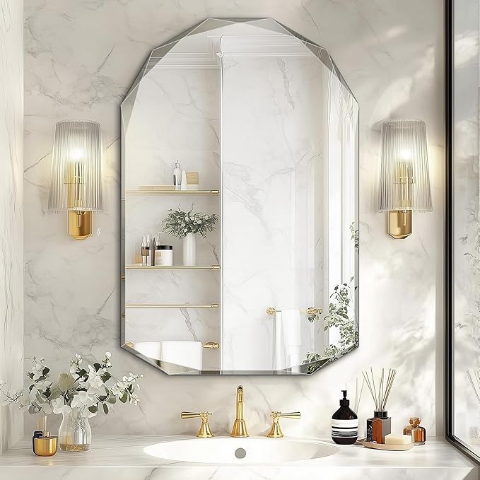 Suidia Bathroom Mirror, Frameless Bathroom Mirror