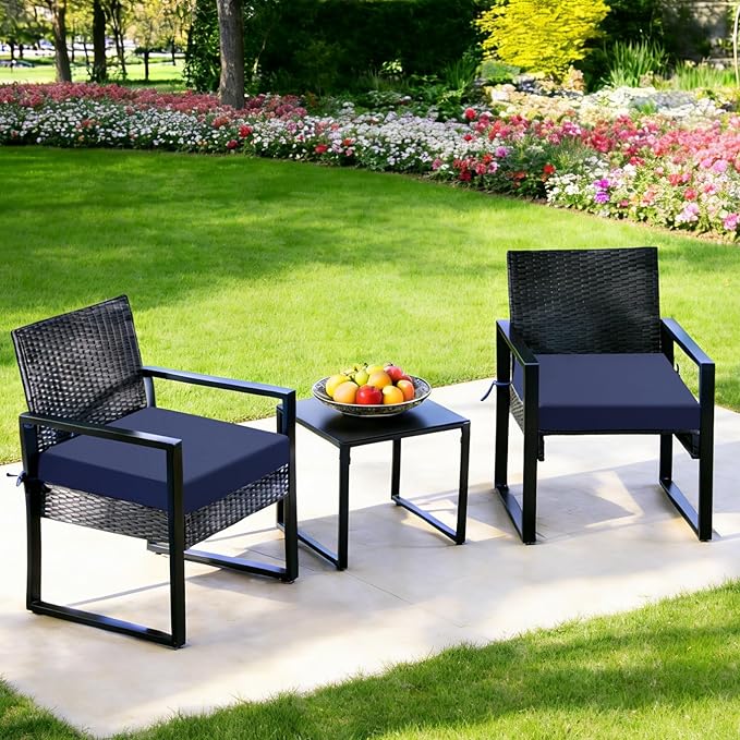 Outdoor Chair Cushions Set of 2, 22x22x3 Inch Waterproof & Fade Resistant Patio Furniture Seat Cushions with Ties, Square Outdoor Dining Chair Cushions for Lawn, Garden, Deck & Yard, Navy Blue