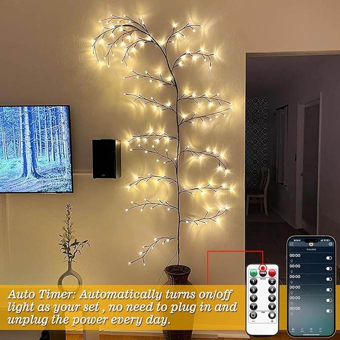 GOESWELL Smart Vine Light for Room Decor: 7.5ft 144 LEDs Music Timer Dimmable