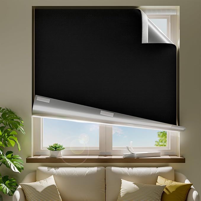 33" W x 60" L 100% Portable Blackout Curtains, Total Darkness No-Drill Black