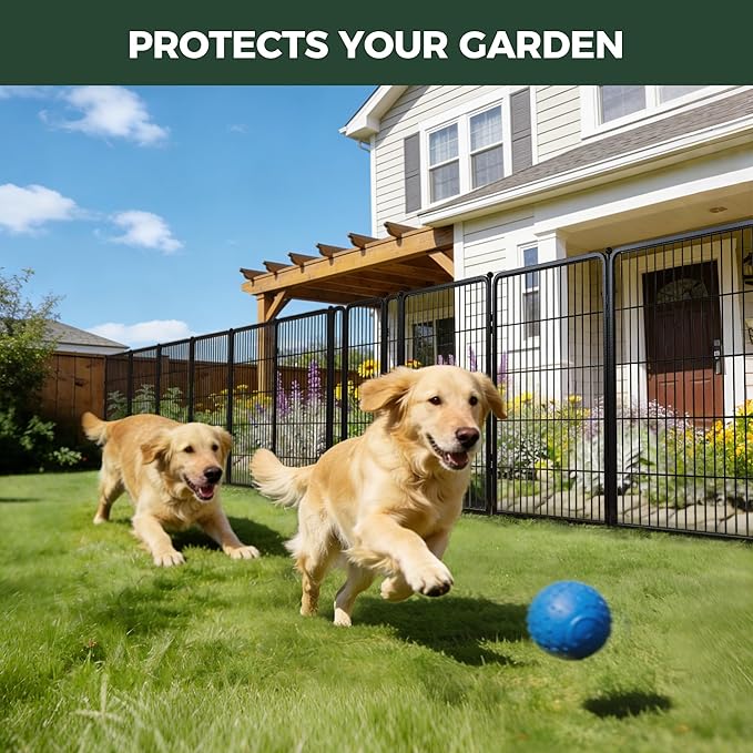 FXW Garden Fence Outdoor for the Yard – 40in(H) x 13.6ft(L) Heavy Duty Metal Animal Barrier for Dog and Rabbit, Decorative Dog Fence, 6 Panels, Black