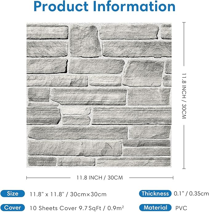 COMSTICKC Peel and Stick Faux Stone Wall Sticker Wall Panels, Not Real Stone