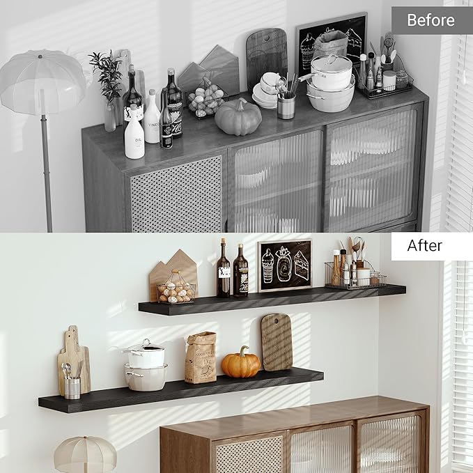Vivelove 72 Inches Floating Shelves Wall Mounted, Living Room, Home Decor