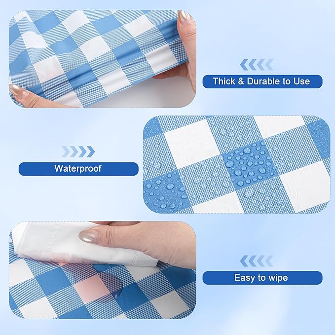 Kochorie 54 Inch x 300 Ft Light Blue Checkered Plastic Table Cloth Roll