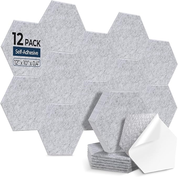12 Pack Hexagon Acoustic Panels, Self-Adhesive Acoustic Wall Panels