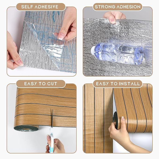 VEELIKE Honey Teak Wood Slat Wall Panels Peel and Stick Decorative Faux Wood