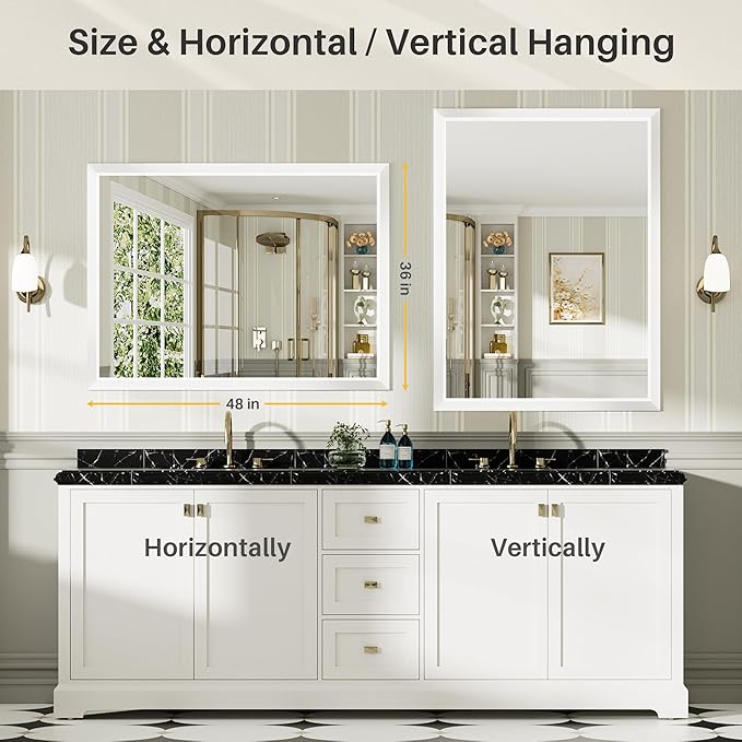 48x36 Inch White Bathroom Mirror