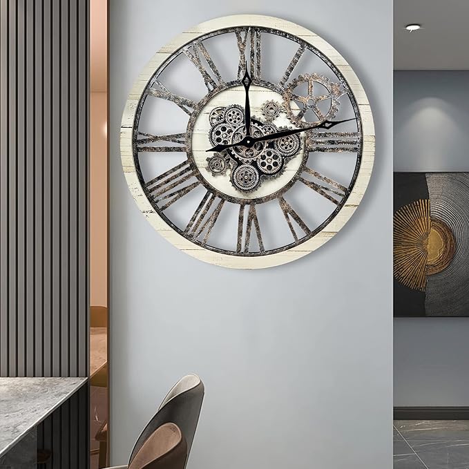 The B-Style Large Real Moving Gears Wall Clock 30 inch Rustic Retro Industrial