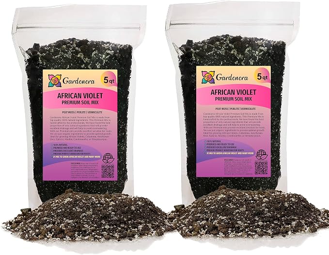 Premium African Violets and Gesneriad Premium Soil Mix by Gardenera - 10 Quart - Horticultural Perlite, Vermiculite, Sphagnum Peat Moss - Made in USA - (2 Bags of 5QT)