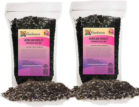 Premium African Violets and Gesneriad Premium Soil Mix by Gardenera - 10 Quart - Horticultural Perlite, Vermiculite, Sphagnum Peat Moss - Made in USA - (2 Bags of 5QT)