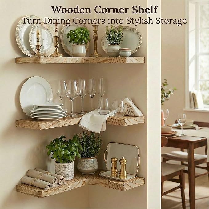 16 Inch Solid Wood Floating Corner Shelves 3 Pack