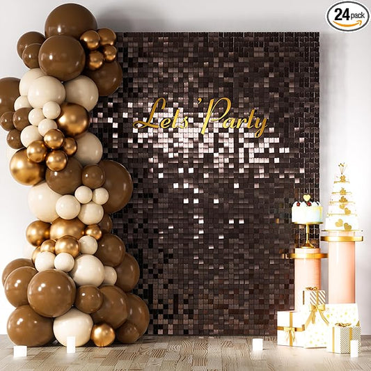 COKAOBE Dark Brown Shimmer Wall Backdrop 24PCS Sequins Backdrop Decoration