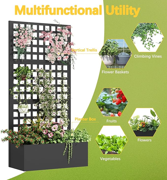 Metal Planter Box with Trellis, Planter Box Trellis with Privacy Screen and