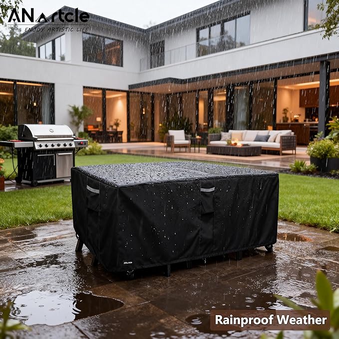ANartcle Patio Furniture Covers 88L x 62W x 28H inch,600D Waterproof Heavy Duty Outdoor Furniture Covers,Outdoor Wicker Furniture Set with Swivel Patio Chairs General Purpose Furniture Cover,Black