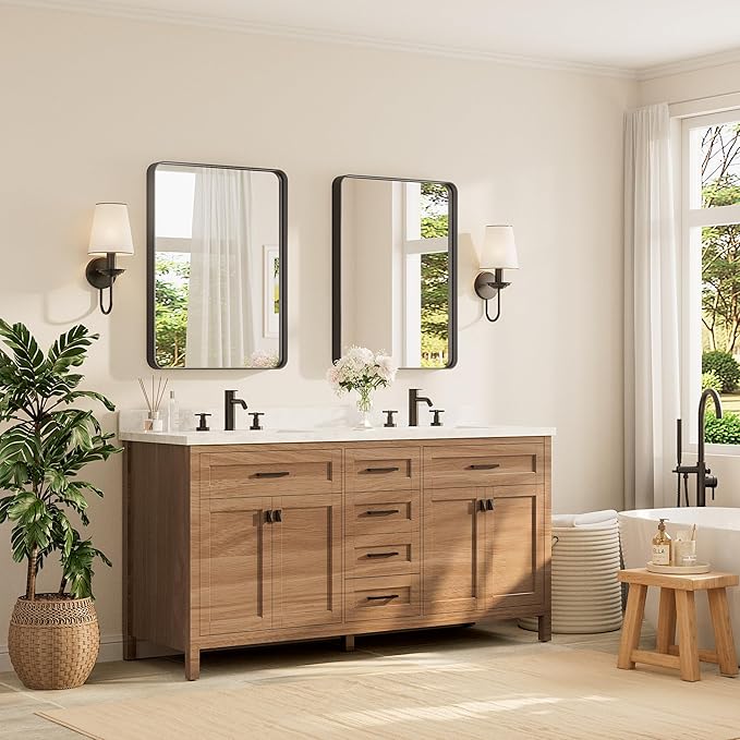 TETOTE Black Framed Bathroom Mirror, 24 x 32 Inch Matte Metal Frame Vanity