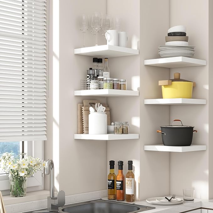 Square Floating Shelves for Wall 8"W x 8"D x 1.2"H, Small Engineered Wood Wall