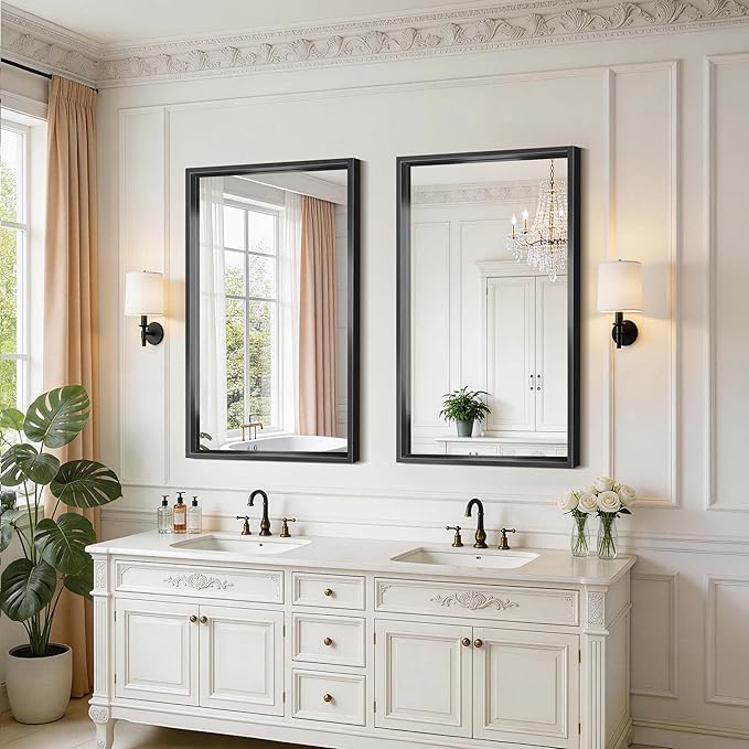 Black Framed Mirror 24"x42", Brushed Black Bathroom Mirrors
