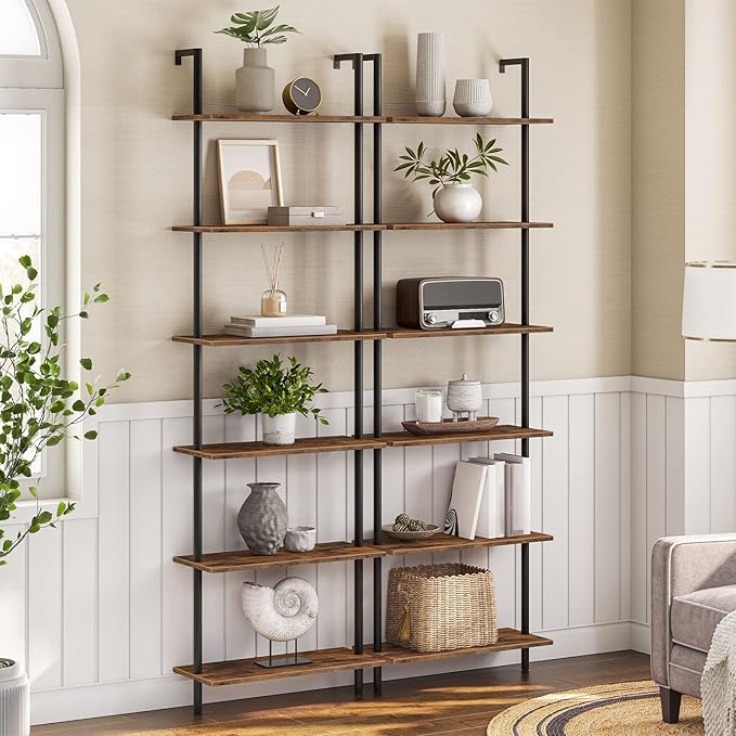 HOOBRO DIY Ladder Shelf, 6-Tier Wall Mounted Bookshelf, Office Vertical Bookcase