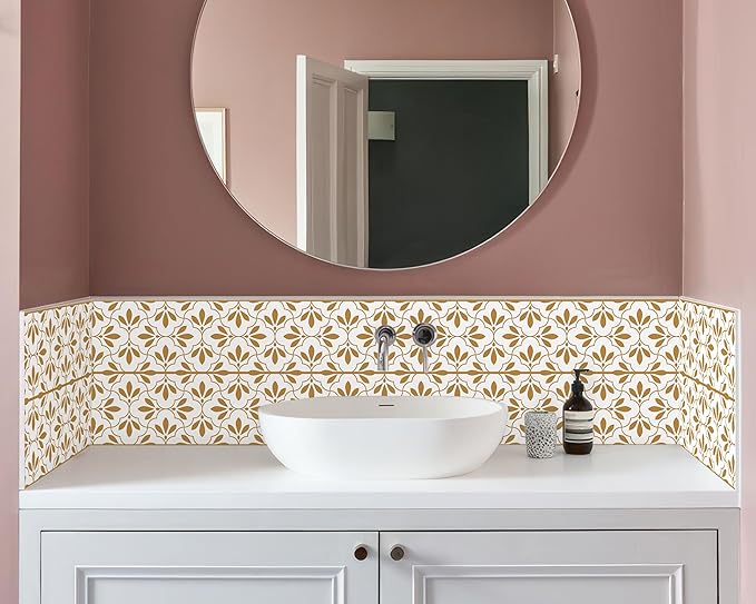 FLFK Wallpaper Border Gold and White Patterns Peel and Stick Wall Border Self