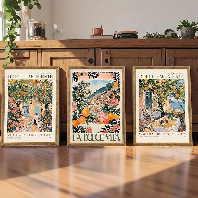 SYWENNOI 3 Pieces Wood Framed Italy Scenes Canvas Wall Art, Tuscan Wall Decor