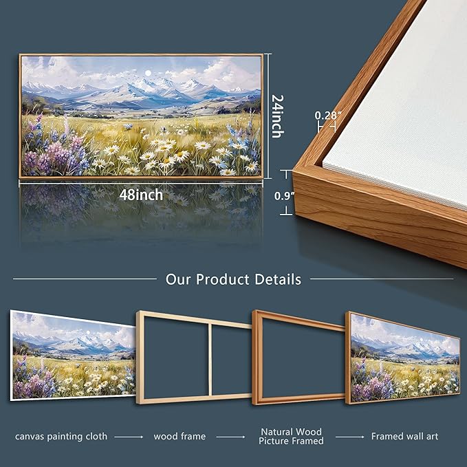 QIYILEXWART Large Wall Art For Bedroom Wall Decor For Living Room Office Decoration Range Grassland Landscape Painting Watercolour Pictures Canvas Artworks Ready To Hang Home Decor Wood Framed