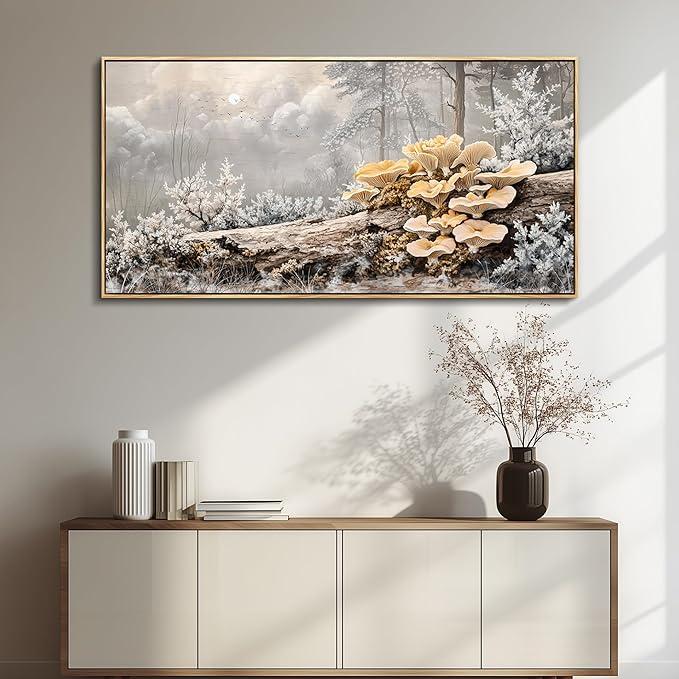 QIYILEXWART Large Wall Decor For Living Room Canvas Wall Art For Office Modern Wall Decorations For Bedroom Moonlit Forest Mushroom Landscape Painting Farmhouse Pictures Artwork Home Decor 24x48