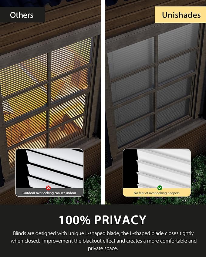 UNISHADES No Drill Blinds for Windows 1" Vinyl L-Shaped Slats Cordless Mini