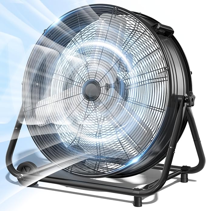 LifePlus 14000 CFM Heavy Duty Industrial Drum Fan, 30 Inch 550W Metal Shop Fan with 3 Speeds, 360Â° Tilt, Wheels for Warehouse, Commercial, Workshop, Factory and Basement, Black