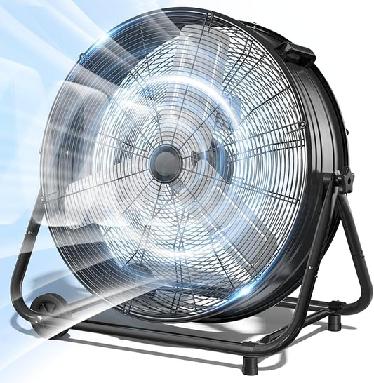 LifePlus 14000 CFM Heavy Duty Industrial Drum Fan, 30 Inch 550W Metal Shop Fan with 3 Speeds, 360Â° Tilt, Wheels for Warehouse, Commercial, Workshop, Factory and Basement, Black