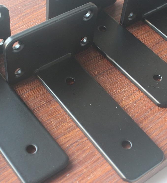 8 Pack - 5 inch Black Hidden L Shelf Bracket Iron Floating Shelf Brackets