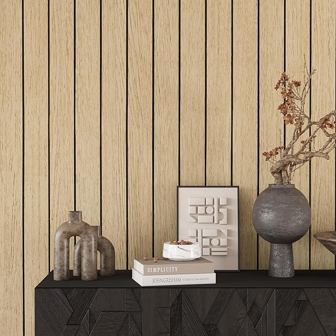 VEELIKE 30''x118'' Large Roll Wood Slat Wall Panel Peel and Stick Light Oak